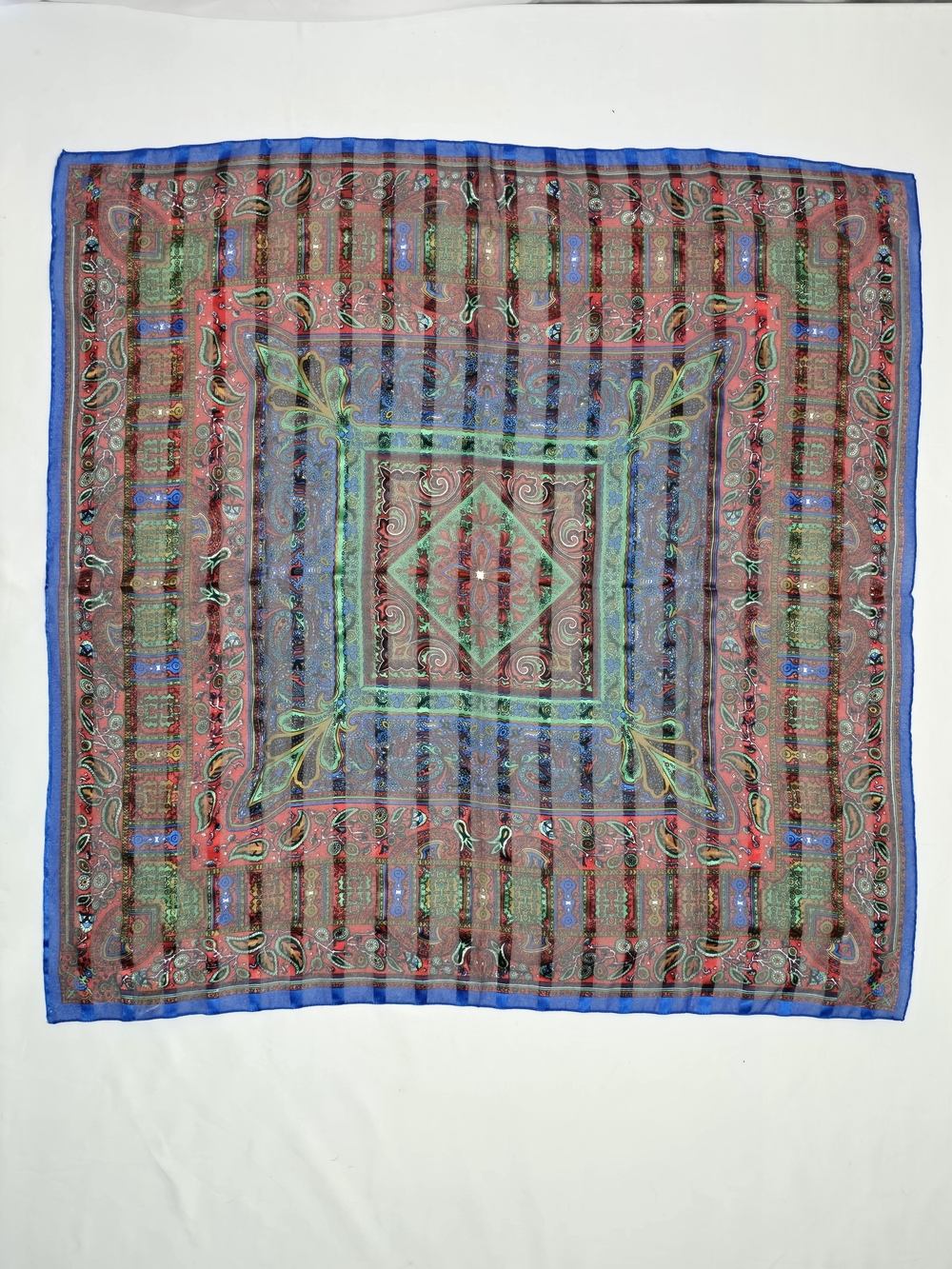 Vintage Berkshire Made In Italy Square Scarf Paisley Plaid Blue Red Green 31x32